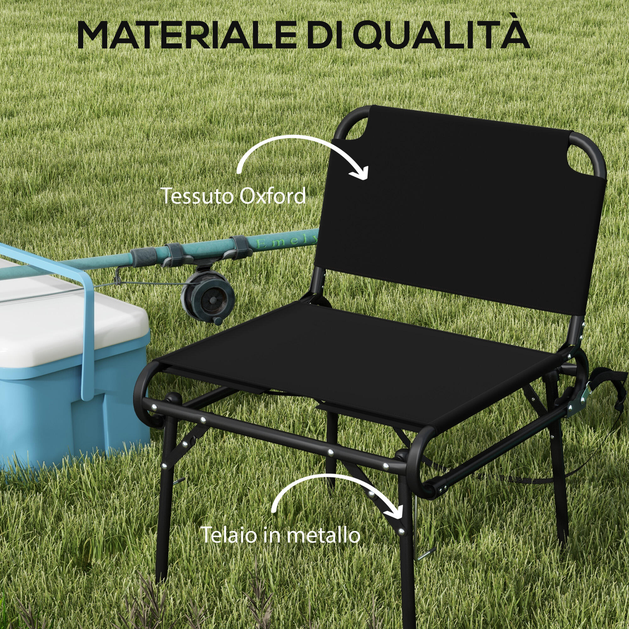 Outsunny Set 2 Sedie Pieghevoli da Campeggio in Metallo e Tessuto Oxford, Nero 5/7