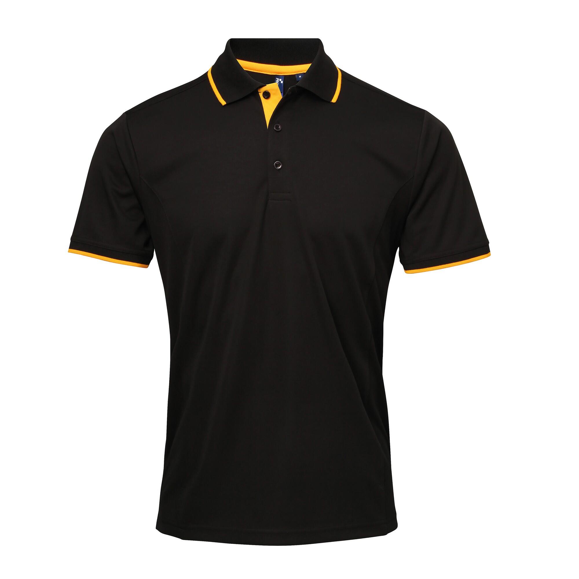 PREMIER Mens Contrast Coolchecker Polo Shirt (Black/Sunflower)