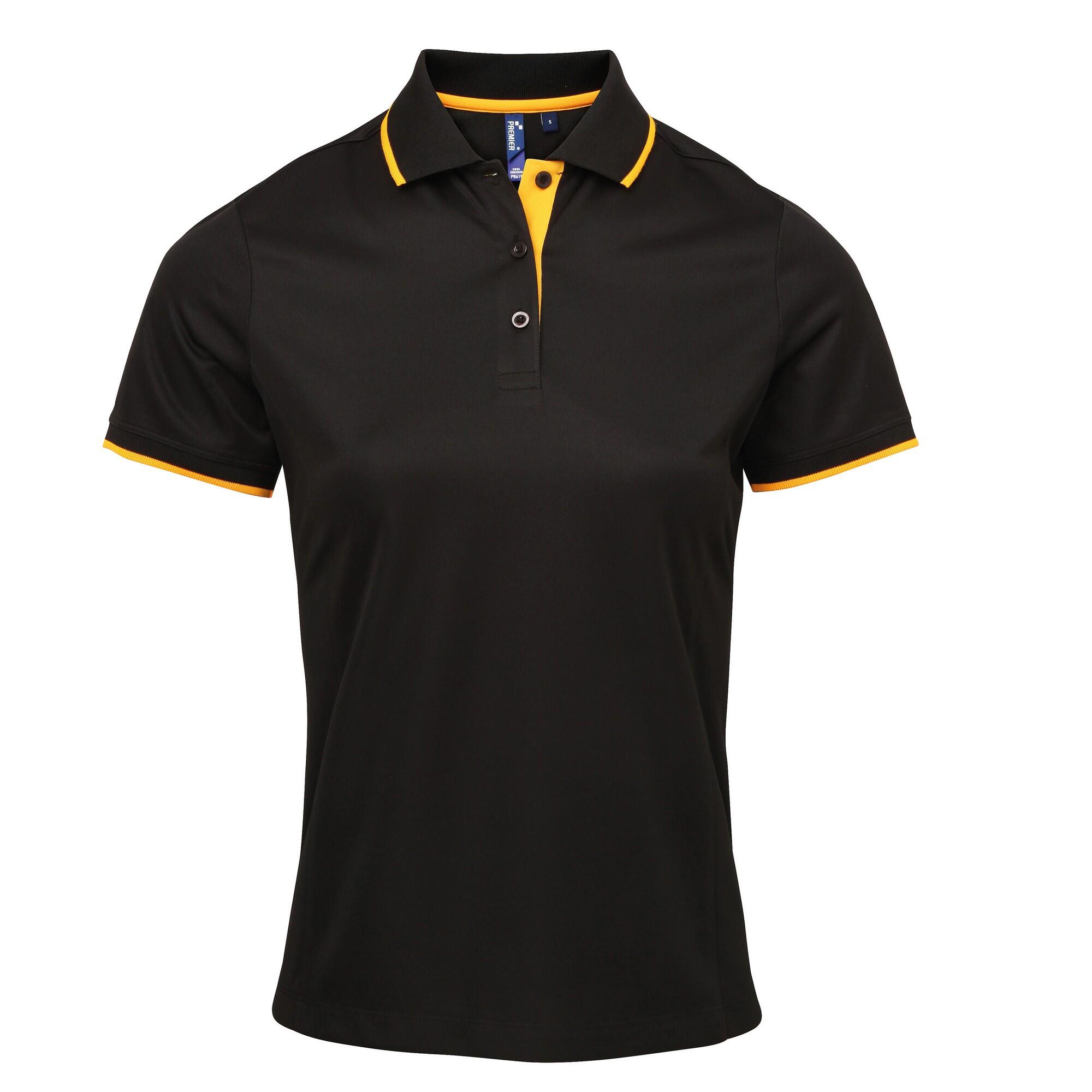 PREMIER Womens/Ladies Contrast Coolchecker Polo Shirt (Black/Sunflower)