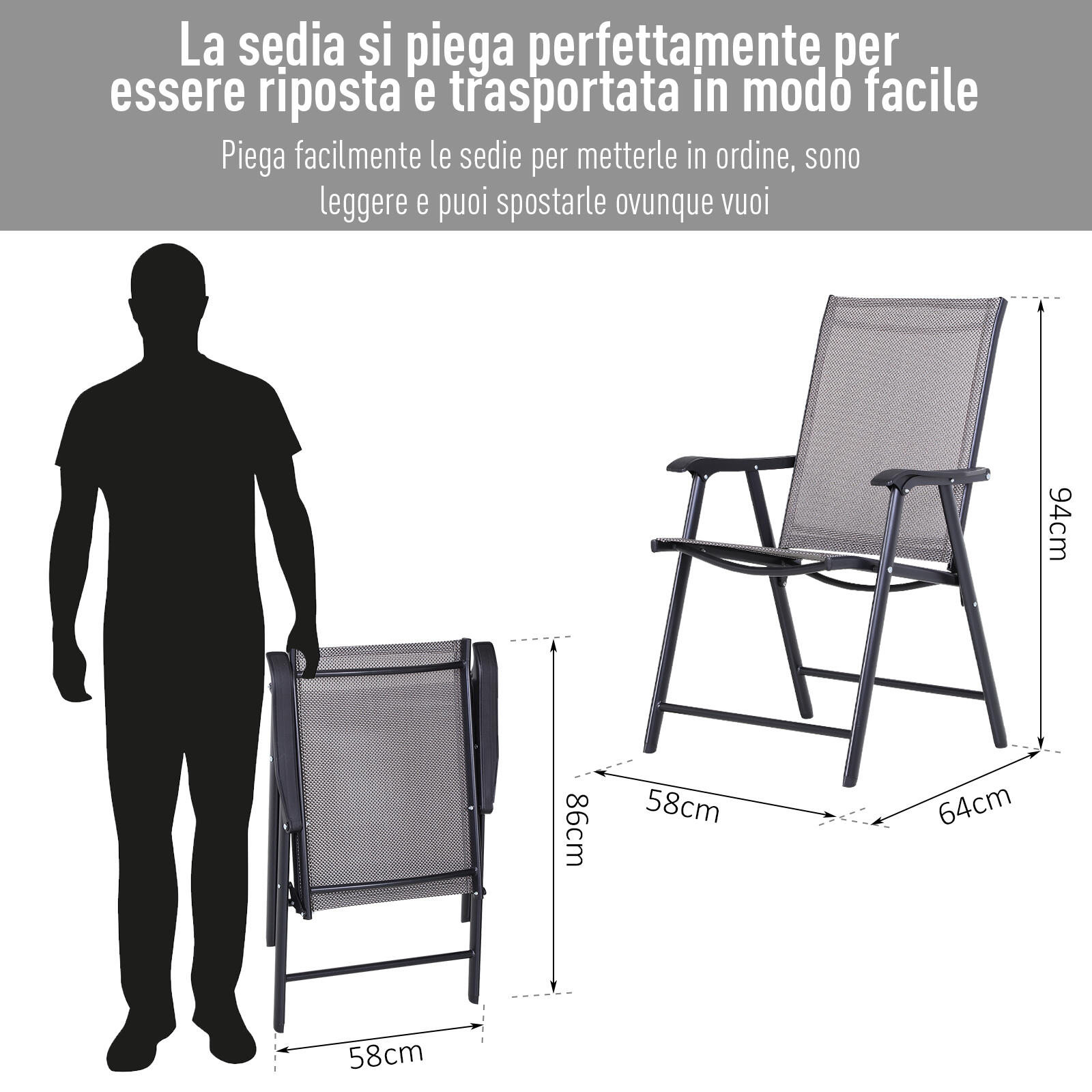 Outsunny Set 2 Sedie Pieghevoli da Esterno in Acciaio e Texteline 4/8