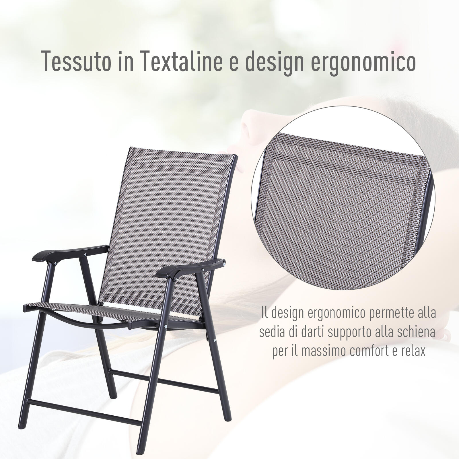 Outsunny Set 2 Sedie Pieghevoli da Esterno in Acciaio e Texteline 5/8