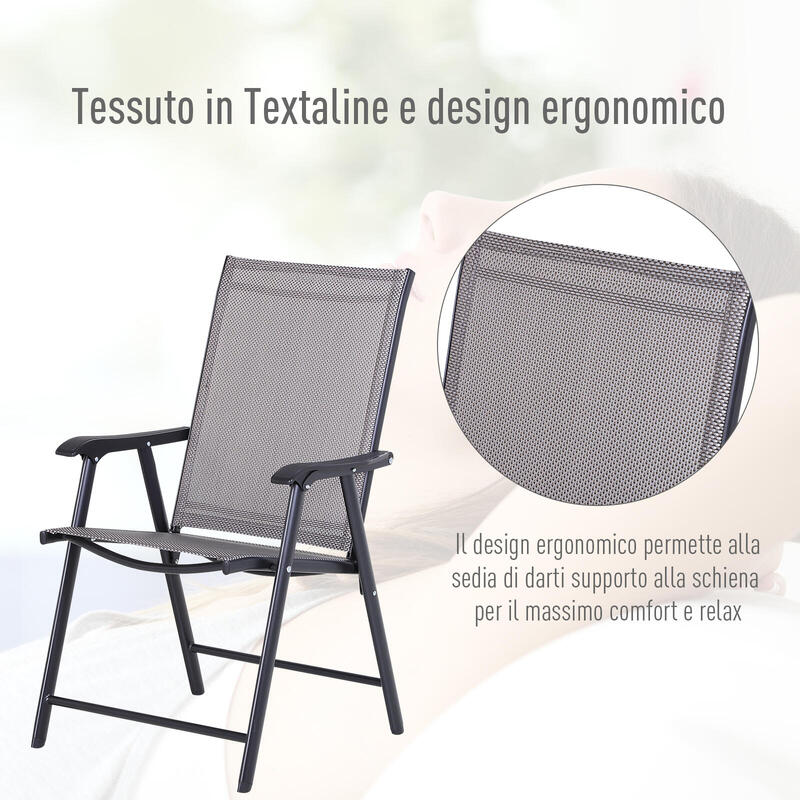 Outsunny Set de 2 Scaune Pliabile de Exterior din Oțel Și Texteline