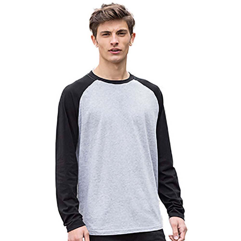 Skinnifit Mens Raglan Long Sleeve Baseball TShirt (Heather Grey / Black) 2/3