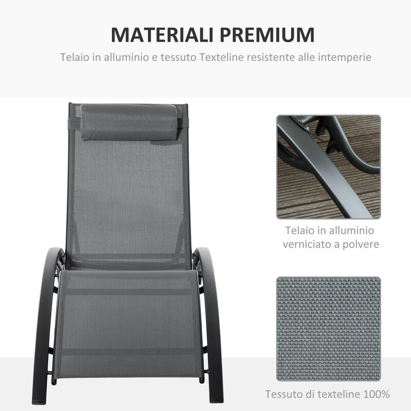 Outsunny Șezlong de Exterior Înclinabil din Aluminiu cu pernă detașabilă