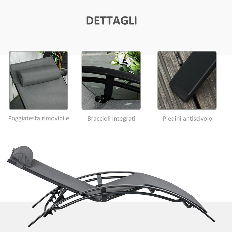 Outsunny Șezlong de Exterior Înclinabil din Aluminiu cu pernă detașabilă