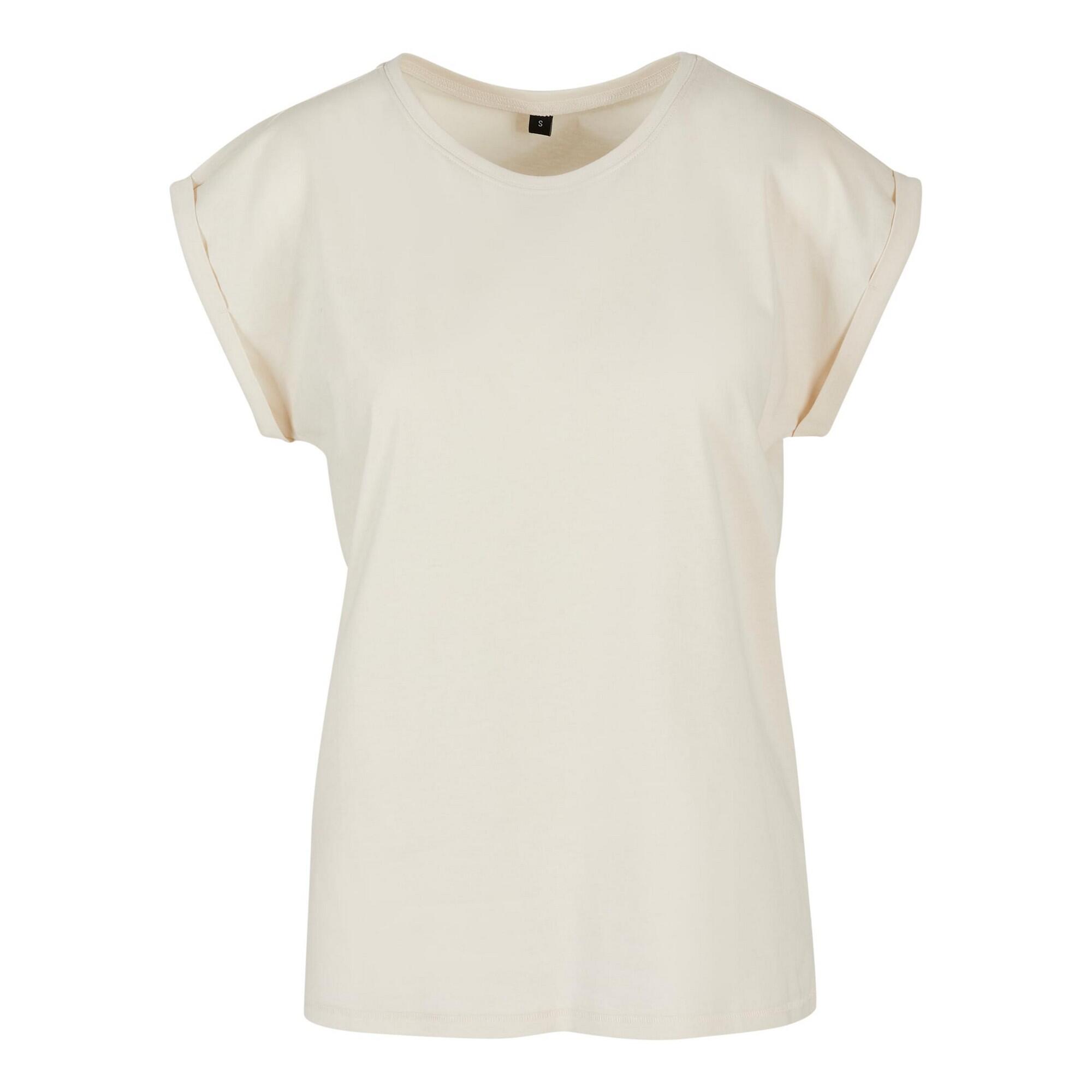 T-Shirt de ombros alargados em algodão para senhora e senhora Areia