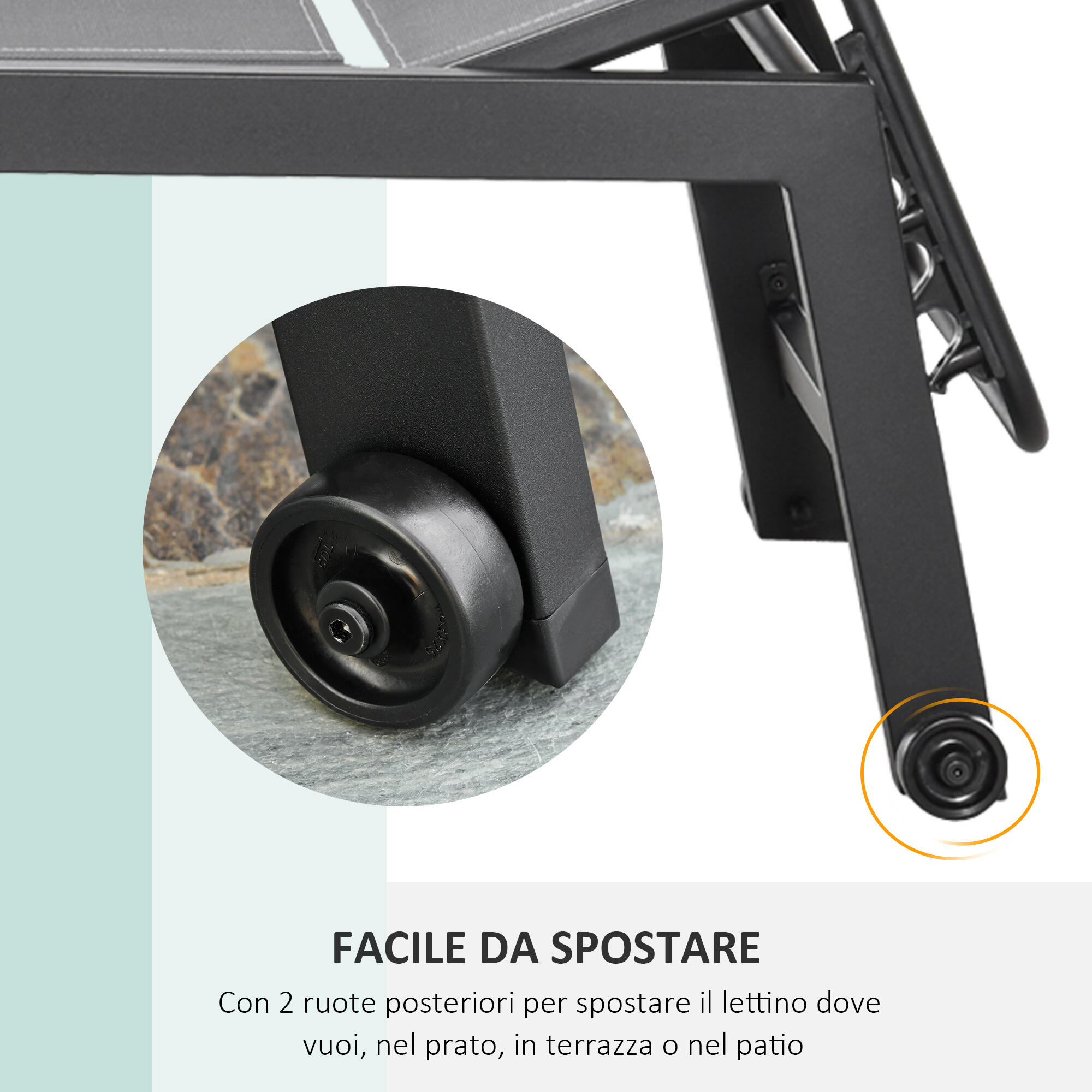 Outsunny Lettino Prendisole da Esterno in Alluminio Grigio e Nero 7/8