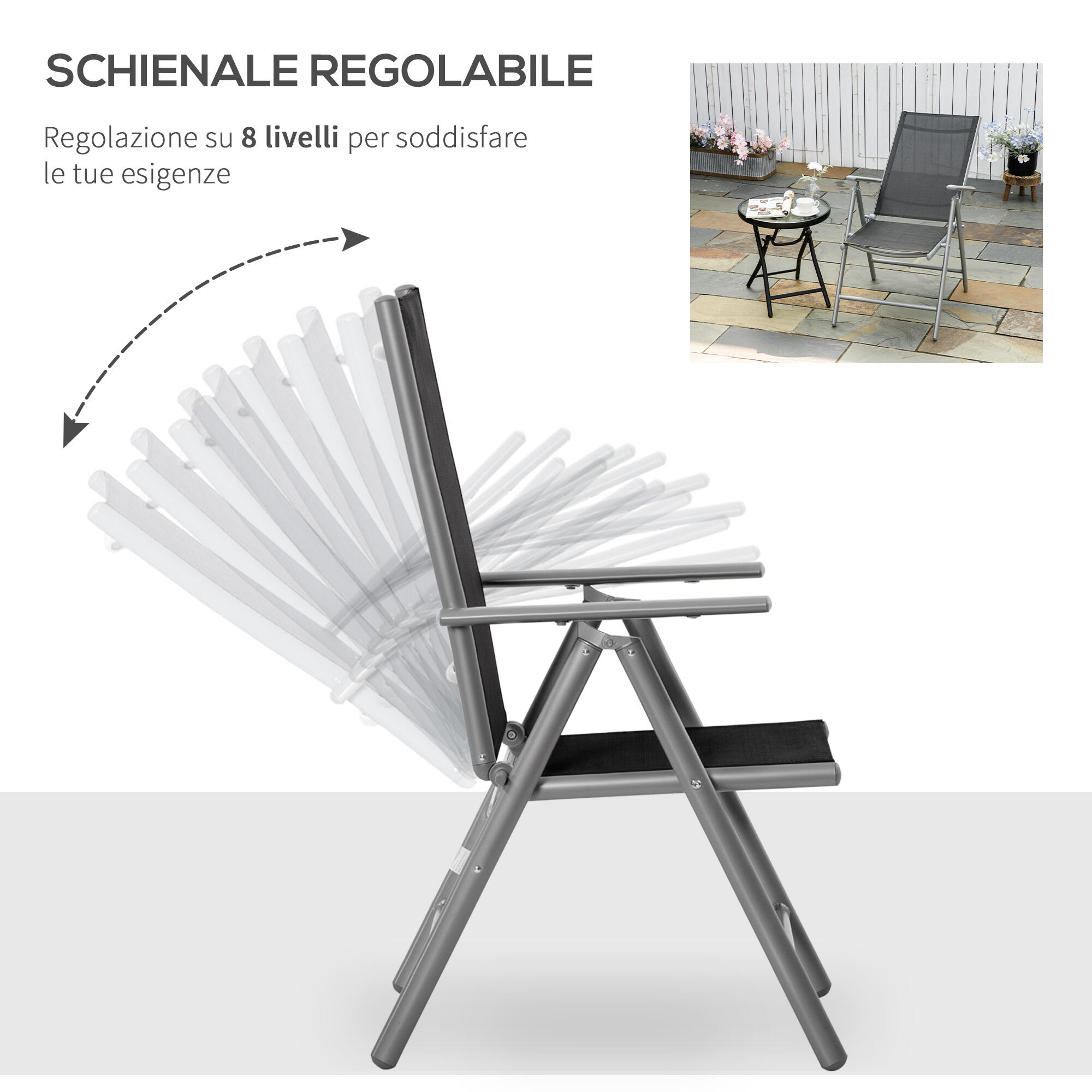 Outsunny Sedia da Esterno Pieghevole con Schienale Regolabile in Alluminio 7/7