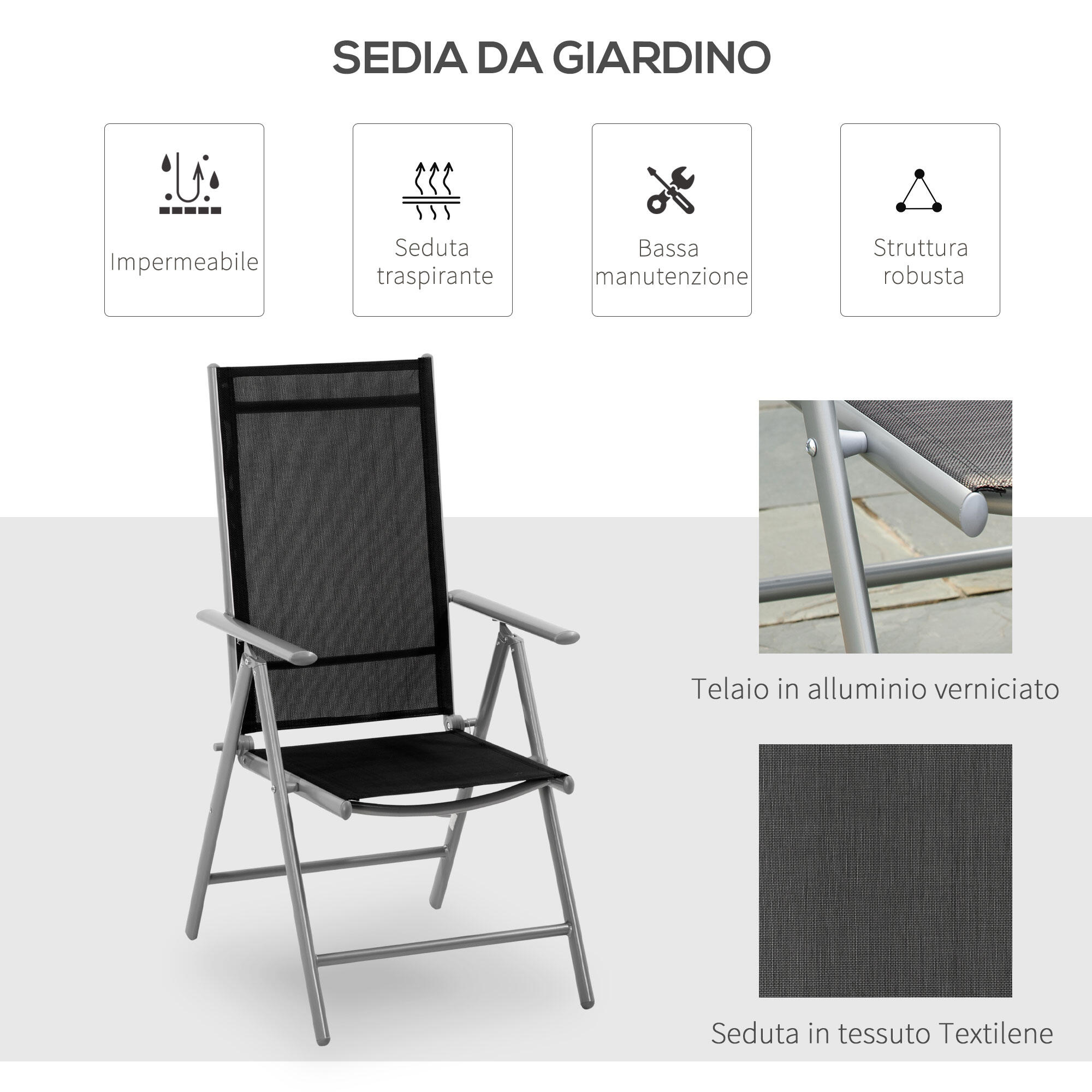 Outsunny Sedia da Esterno Pieghevole con Schienale Regolabile in Alluminio 4/7
