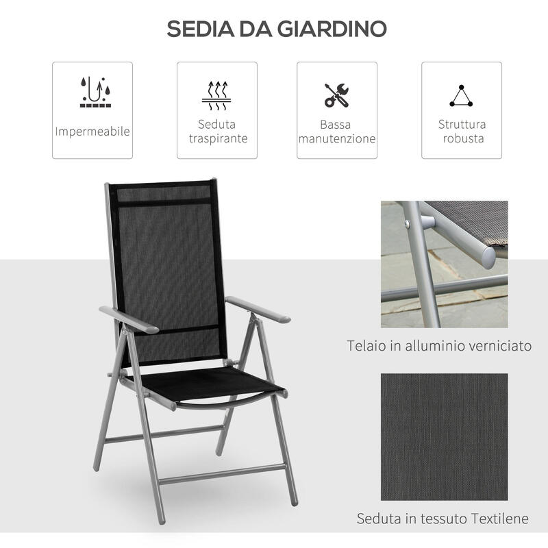 Outsunny Scaun Pliabil de Exterior cu Spătar Reglabil din Aluminiu