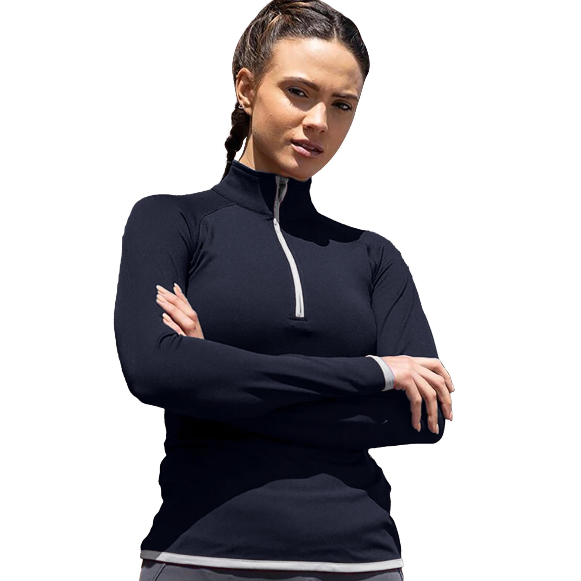 Just Cool Womens/Ladies Half Zip Sweatshirt (French Navy/ Arctic White) 3/3