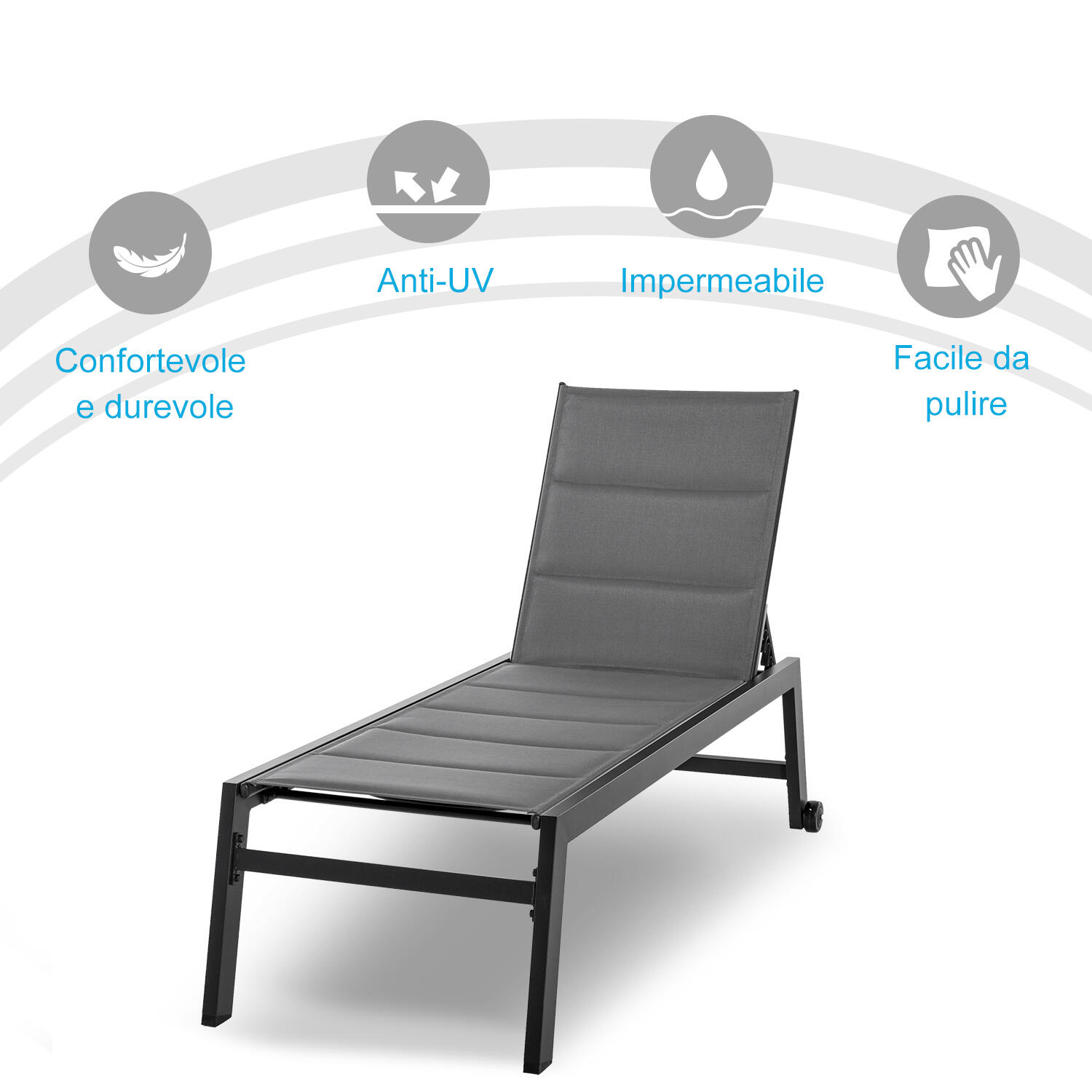 Outsunny Sdraio da Esterno Reclinabile su 5 Livelli con Rivestimento Imbottito 5/7