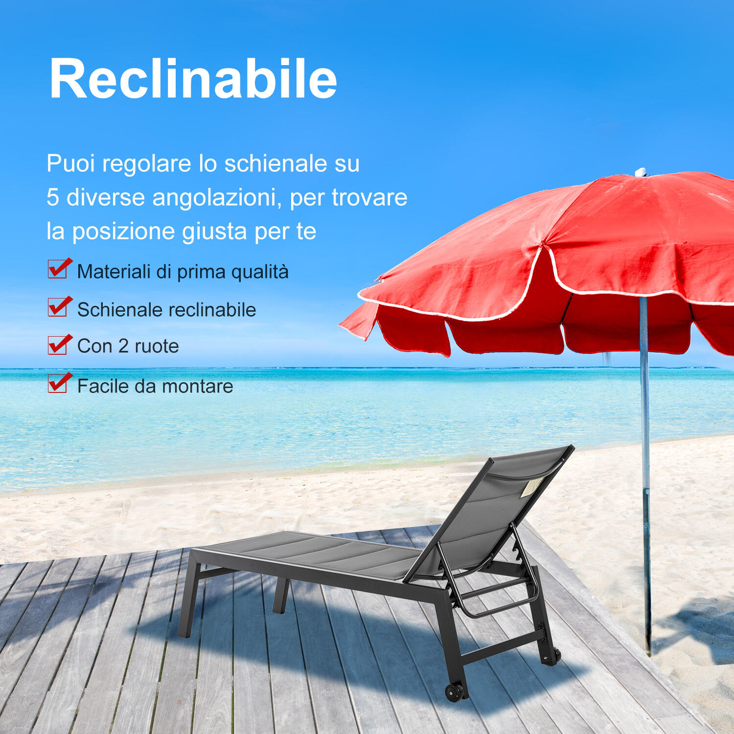 Outsunny Sdraio da Esterno Reclinabile su 5 Livelli con Rivestimento Imbottito 4/7