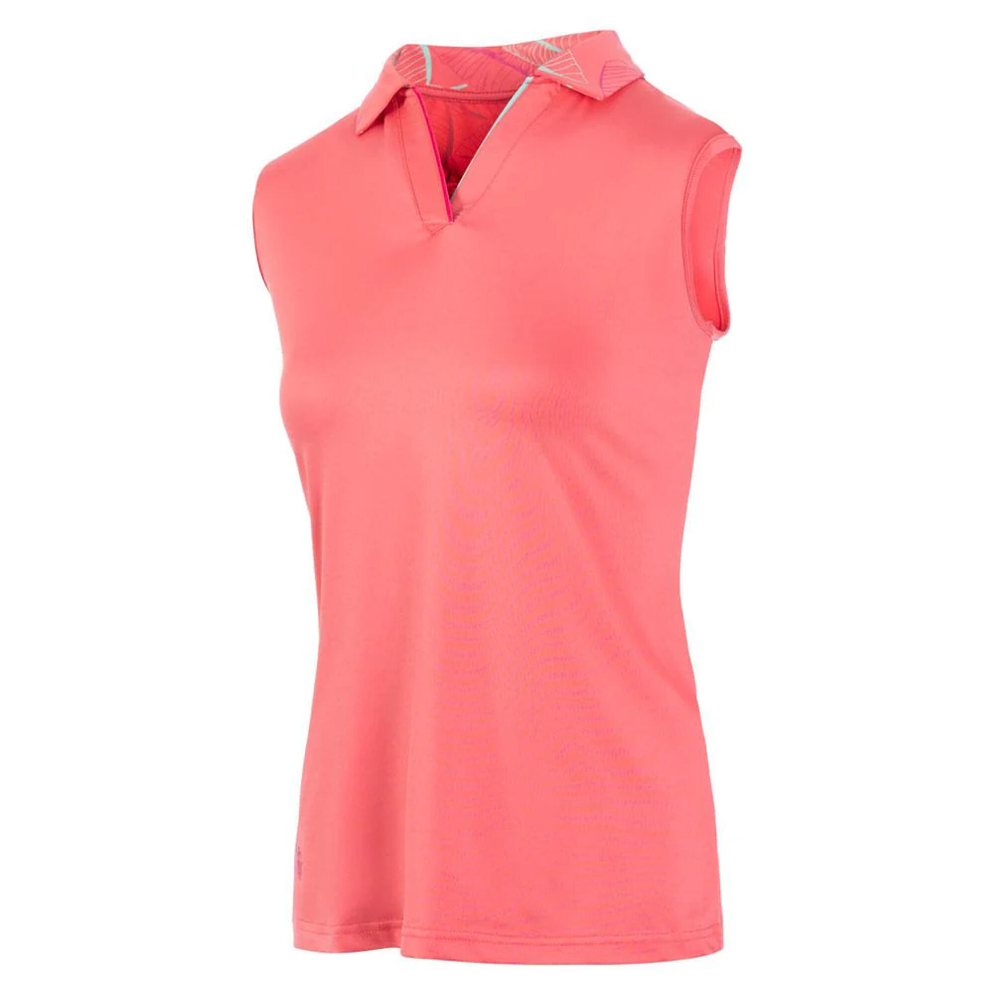 ISLAND GREEN Womens/Ladies Leaf Print Sleeveless Polo Shirt (Coral Pink)
