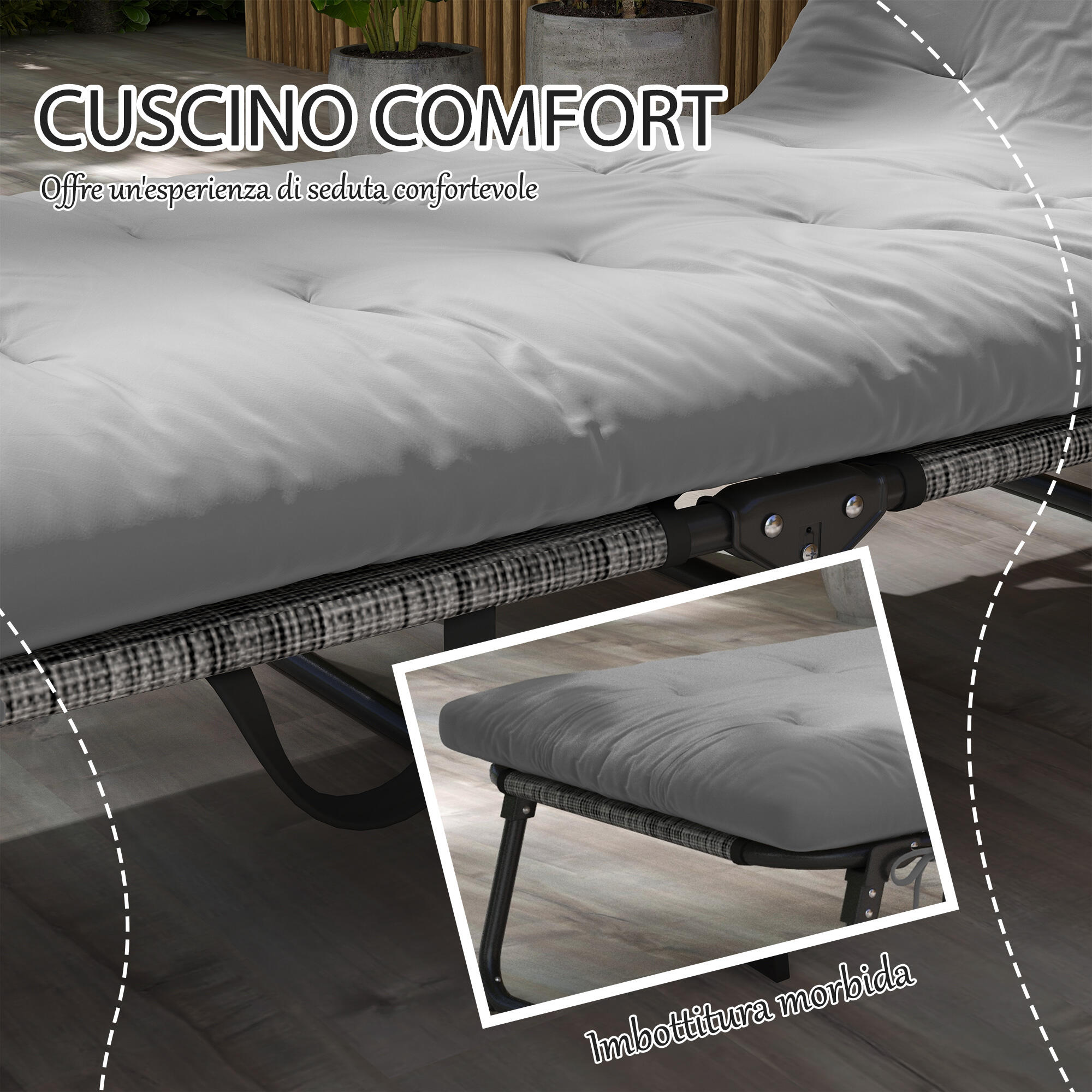 Outsunny Lettino da Esterno Pieghevole e Reclinabile Nero e Grigio 7/7