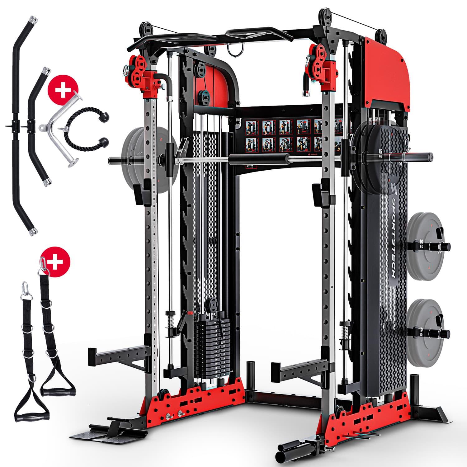 Sportstech - Sportstech Sxm200 Smith Machine | Power Rack | Traction À Câble | Tractions - Poids - Noir|rouge - No Size - Decathlon