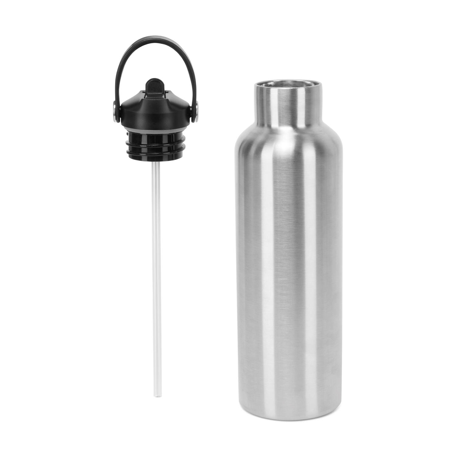 Plain Flip Up Straw Water Bottle (Brushed Steel) 2/2