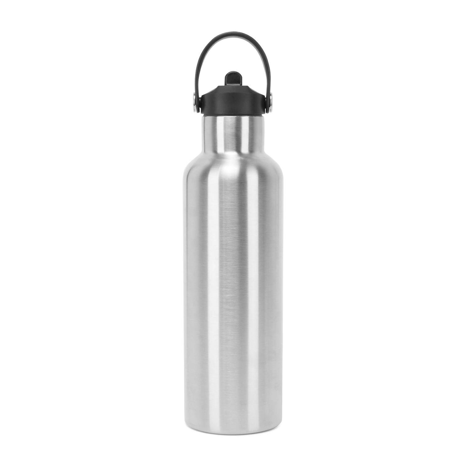 Plain Flip Up Straw Water Bottle (Brushed Steel) 1/2