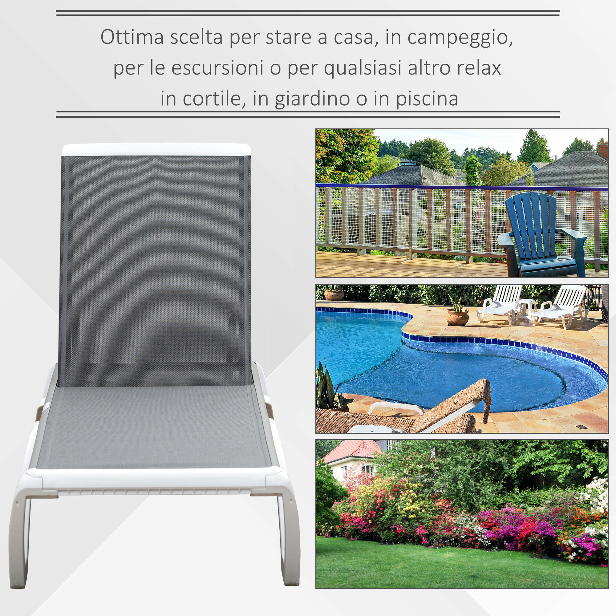 Outsunny Lettino Prendisole con Schienale Reclinabile su 5 Livelli e Rotelle 7/7