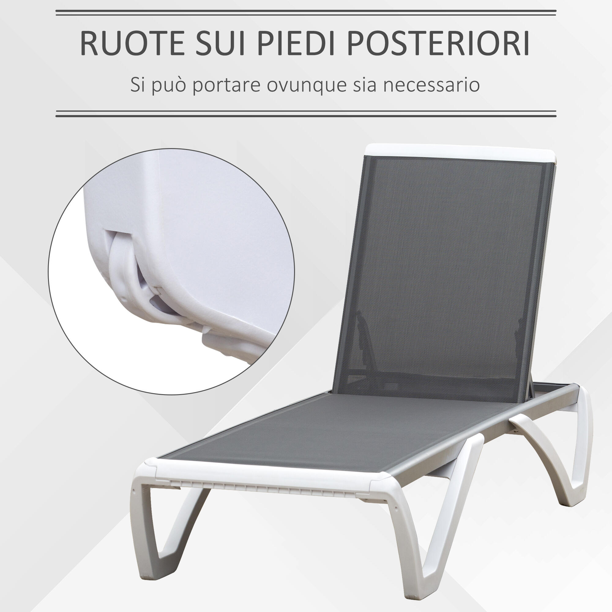 Outsunny Lettino Prendisole con Schienale Reclinabile su 5 Livelli e Rotelle 6/7