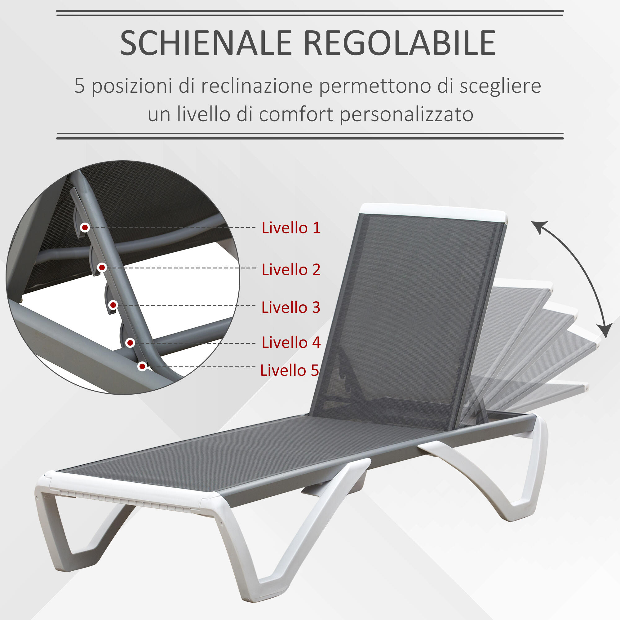 Outsunny Lettino Prendisole con Schienale Reclinabile su 5 Livelli e Rotelle 4/7