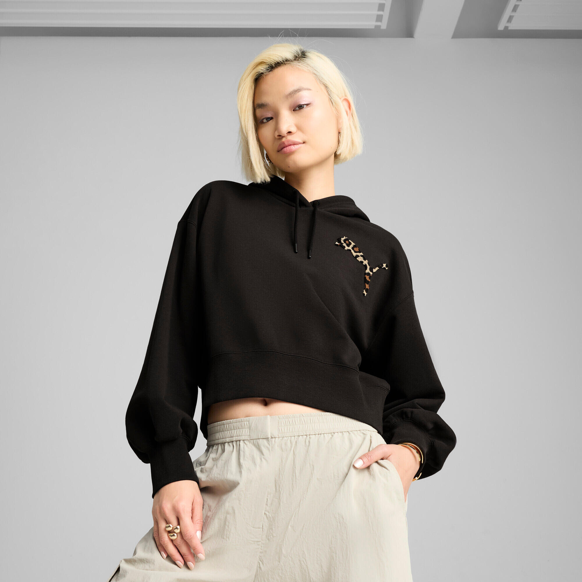 Sweatshirt à capuche crop femme Puma Leo Luxe Relaxed 2/7