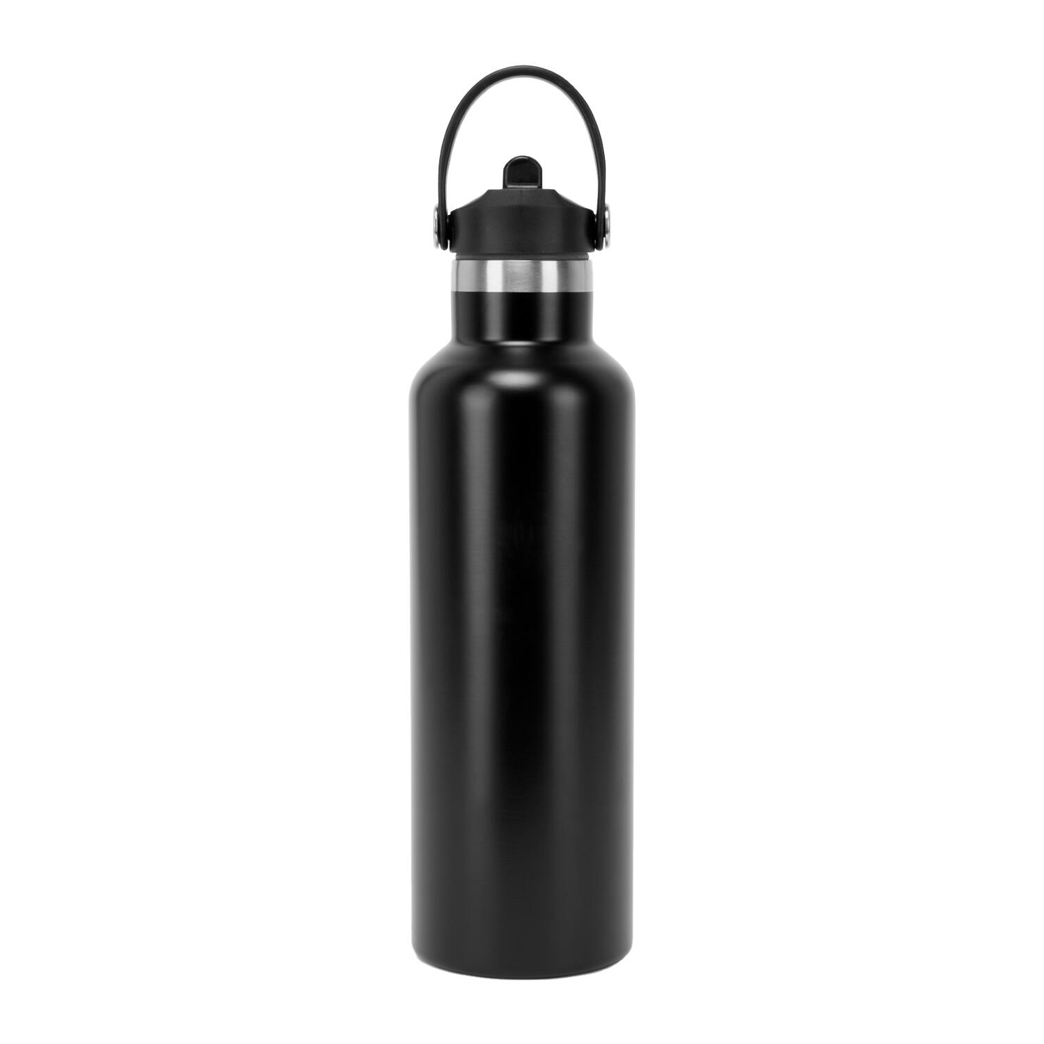 TRIDRI Plain Flip Up Straw Water Bottle (Black)