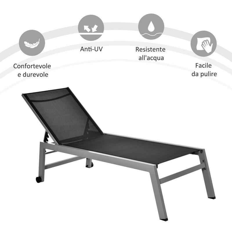 Outsunny Sezlong de Exterior din Aluminiu, Negru Și Gri