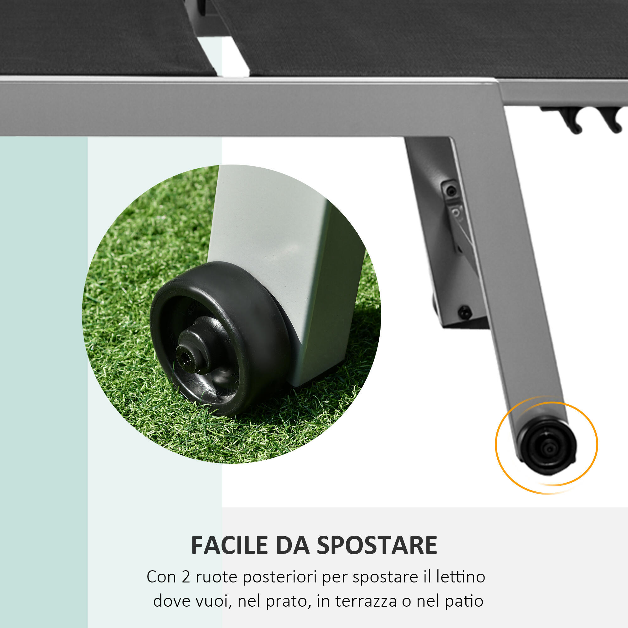 Outsunny Lettino Prendisole da Esterno in Alluminio Nero e Grigio 6/7