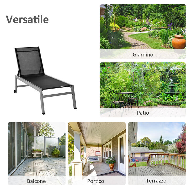 Outsunny Sezlong de Exterior din Aluminiu, Negru Și Gri