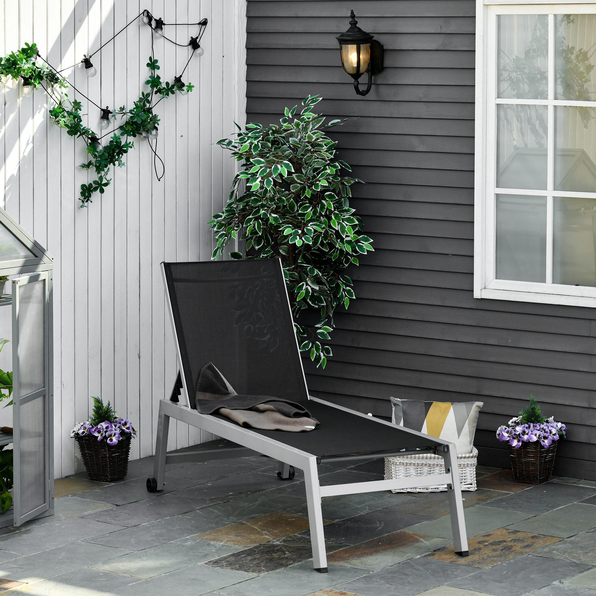 Outsunny Lettino Prendisole da Esterno in Alluminio Nero e Grigio 2/7