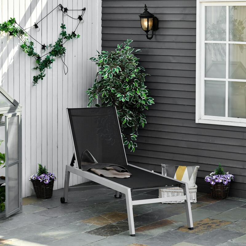 Outsunny Sezlong de Exterior din Aluminiu, Negru Și Gri
