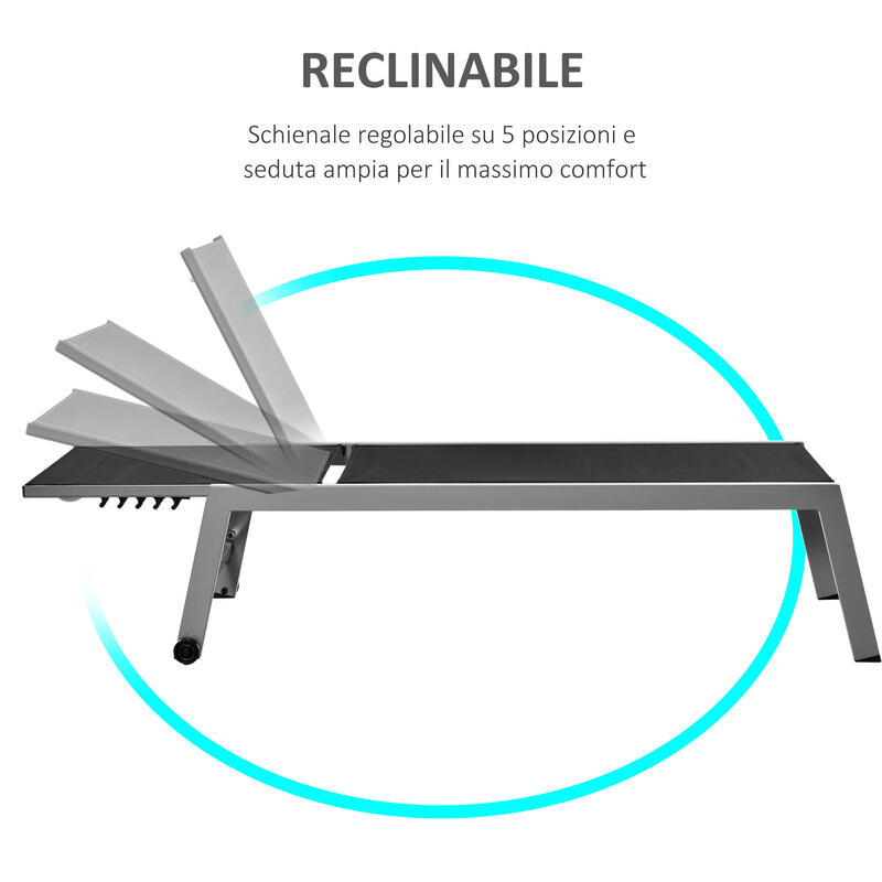 Outsunny Sezlong de Exterior din Aluminiu, Negru Și Gri