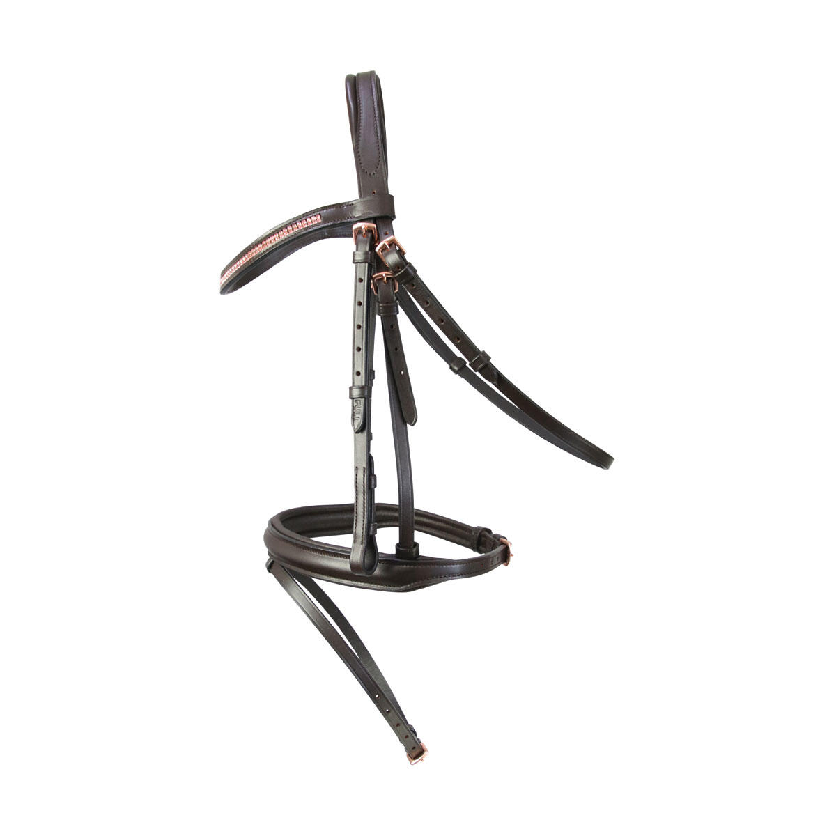 HY Rosciano Leather Horse Bridle (Brown/Rose Gold)
