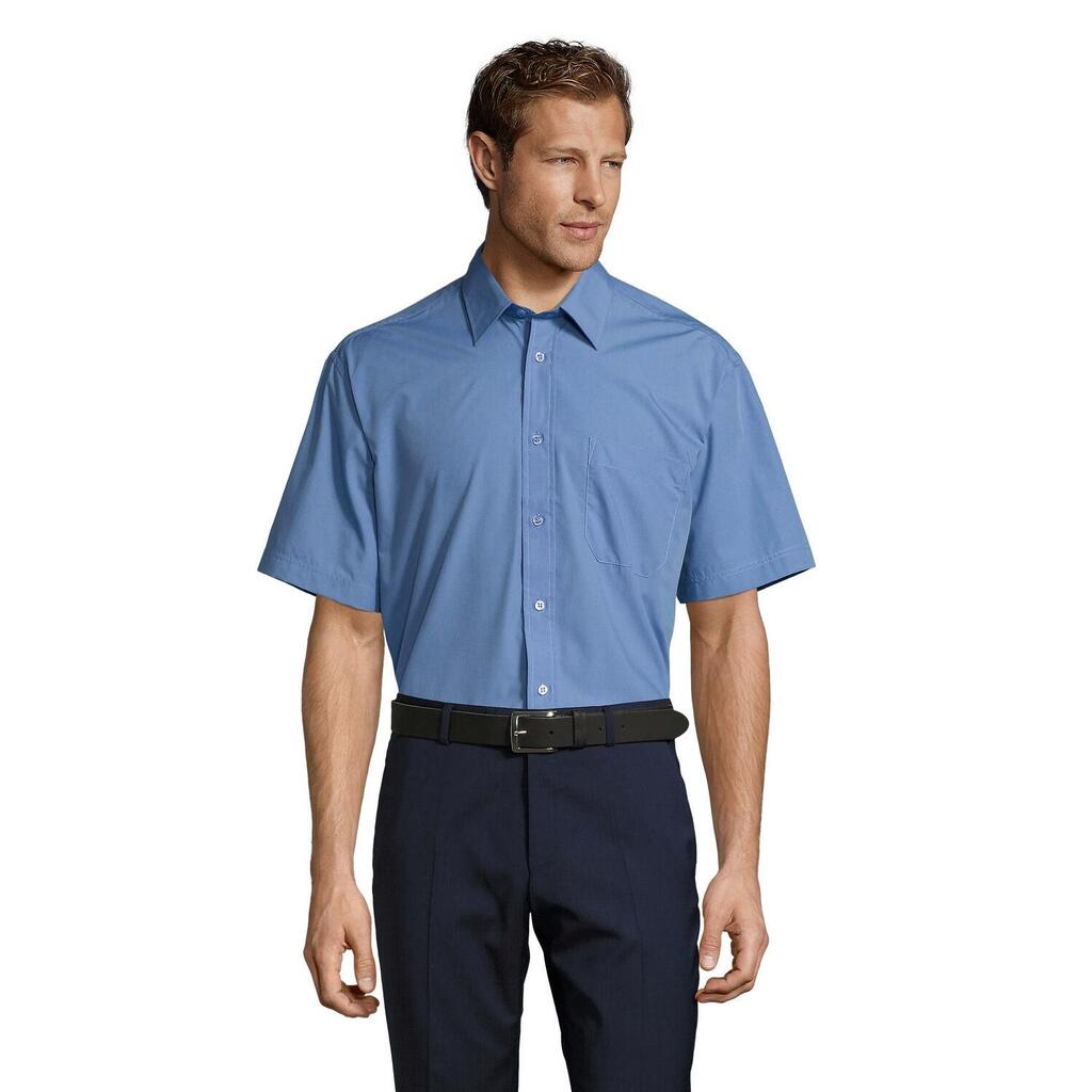 Mens Bristol Poplin ShortSleeved Shirt (Middle Blue)