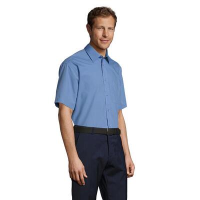 Heren bristol poplin overhemd met korte mouwen (middenblauw)