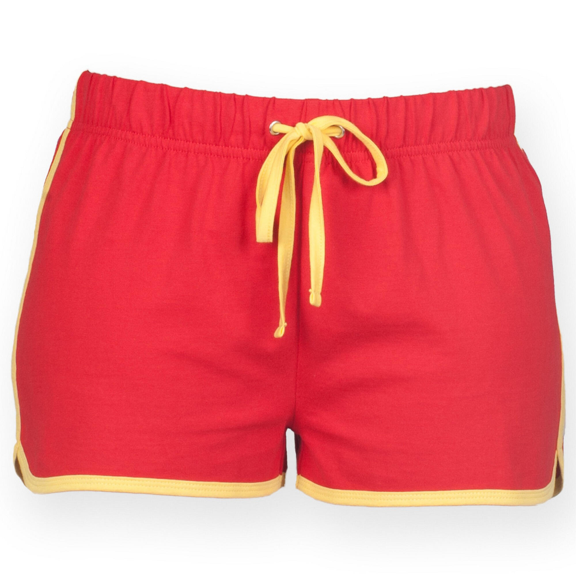 SKINNI FIT Womens/Ladies Retro Training / Fitness Sports Shorts (Red/ Yellow)