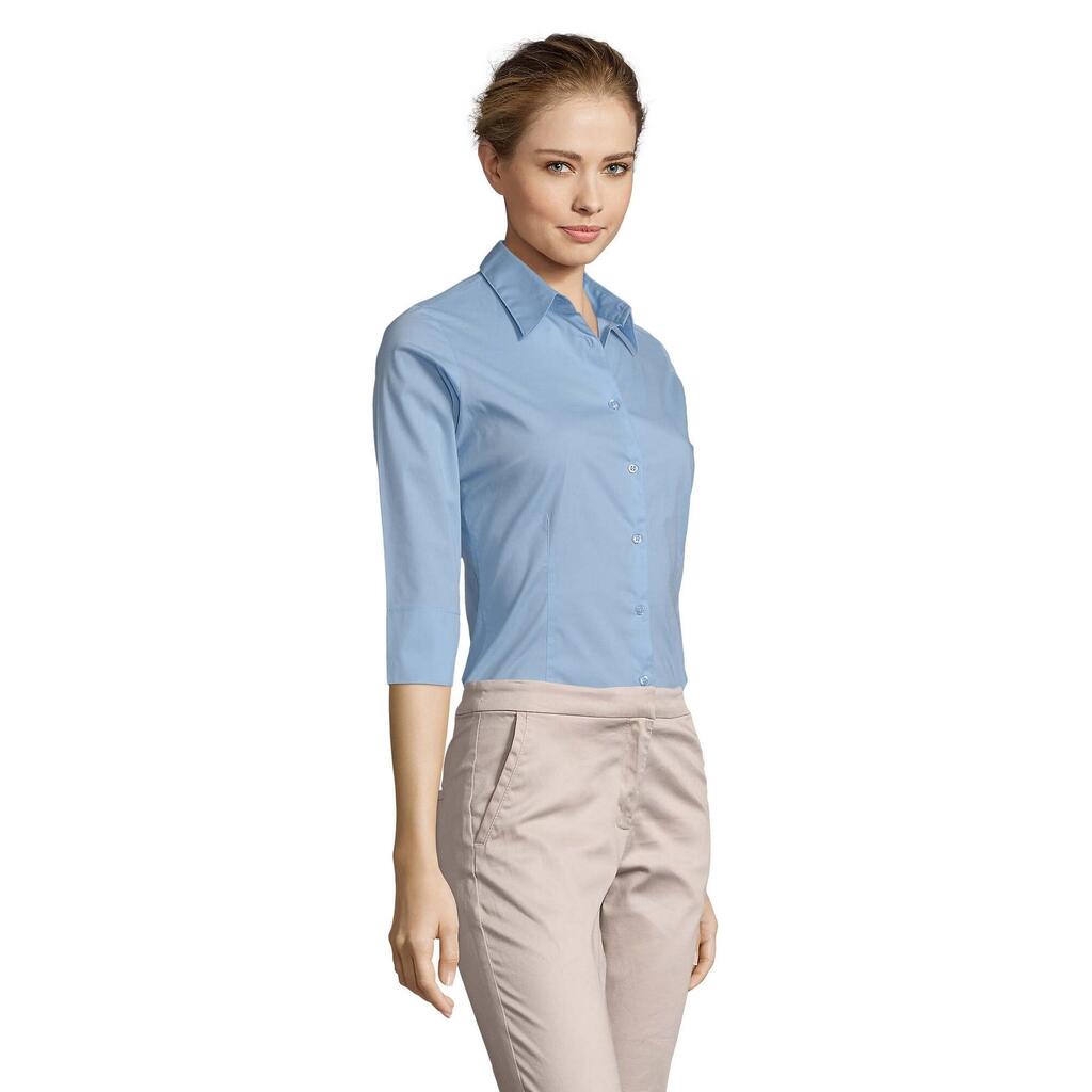 Womens/Ladies Stretch 3/4 Sleeve Blouse (Bright Sky)