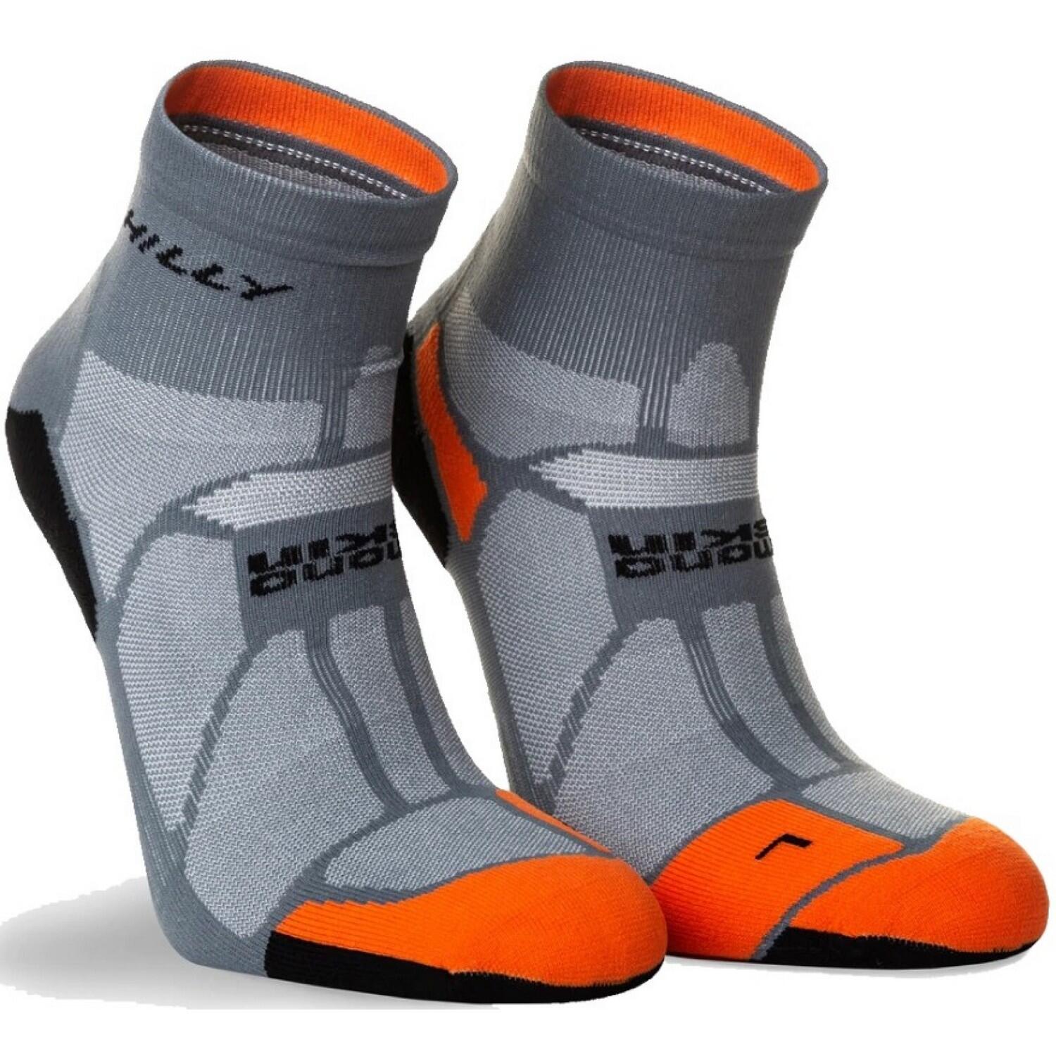 HILLY Mens Marathon Fresh Ankle Socks (Minimum Grey/Orange)