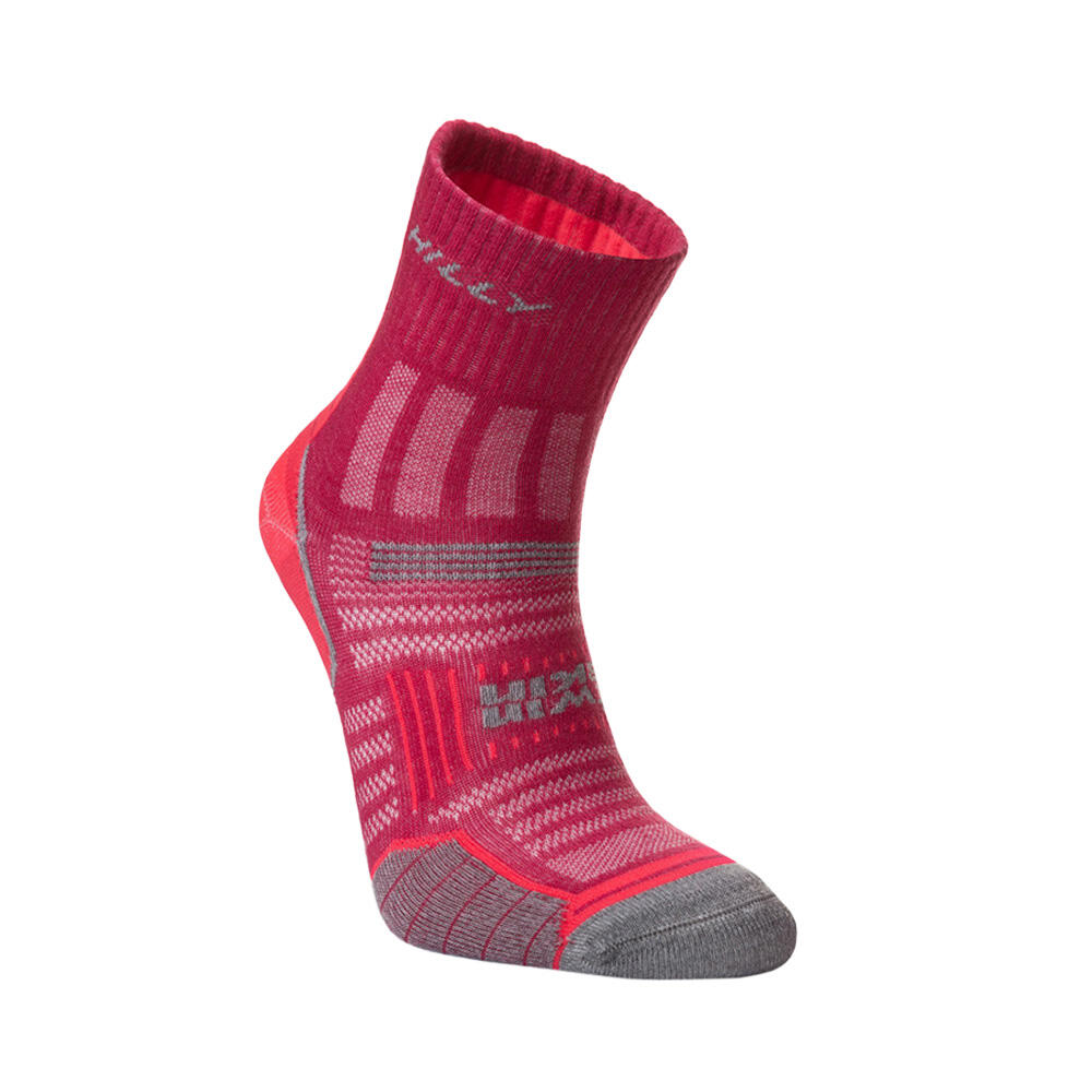 Womens/Ladies Twin Skin Ankle Socks (Magenta/Grey Marl) 1/4