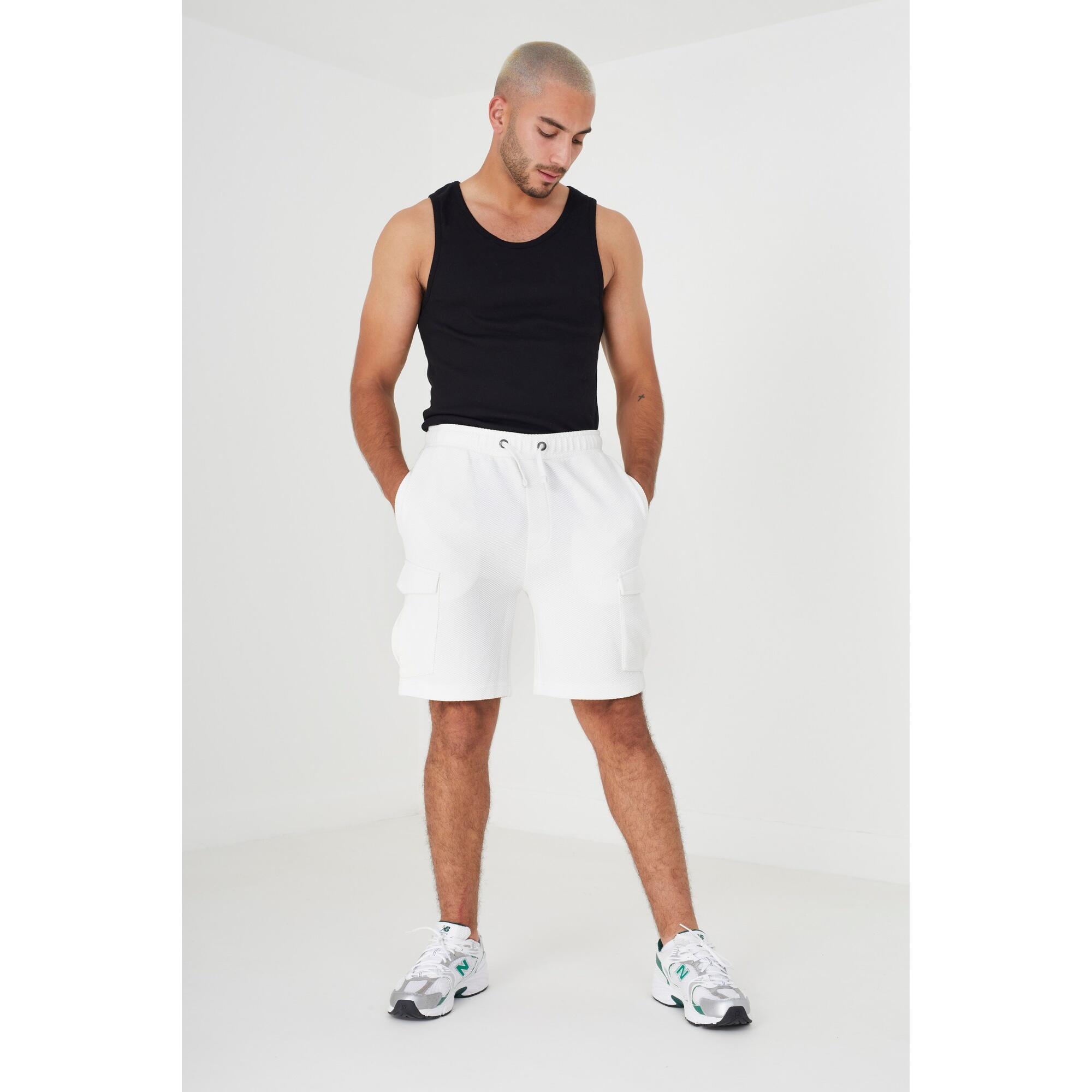 Mens Cadby Textured Cargo Shorts (Cream) 3/4