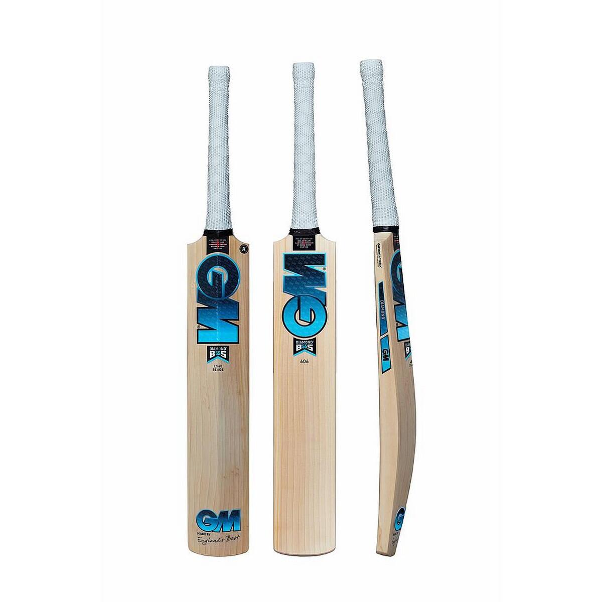 GUNN AND MOORE Diamond 606 English Willow Cricket Bat (Light Beige/Blue)