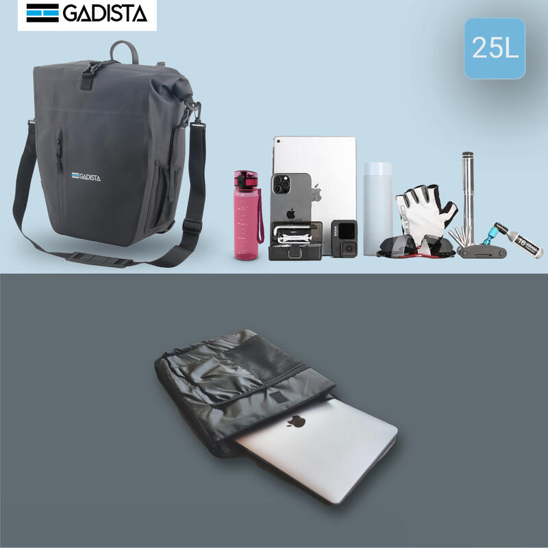 Sacoche Velo arrière porte bagage 2-en-1 TPU-25l-Étanche,Légère-Compartiment PC