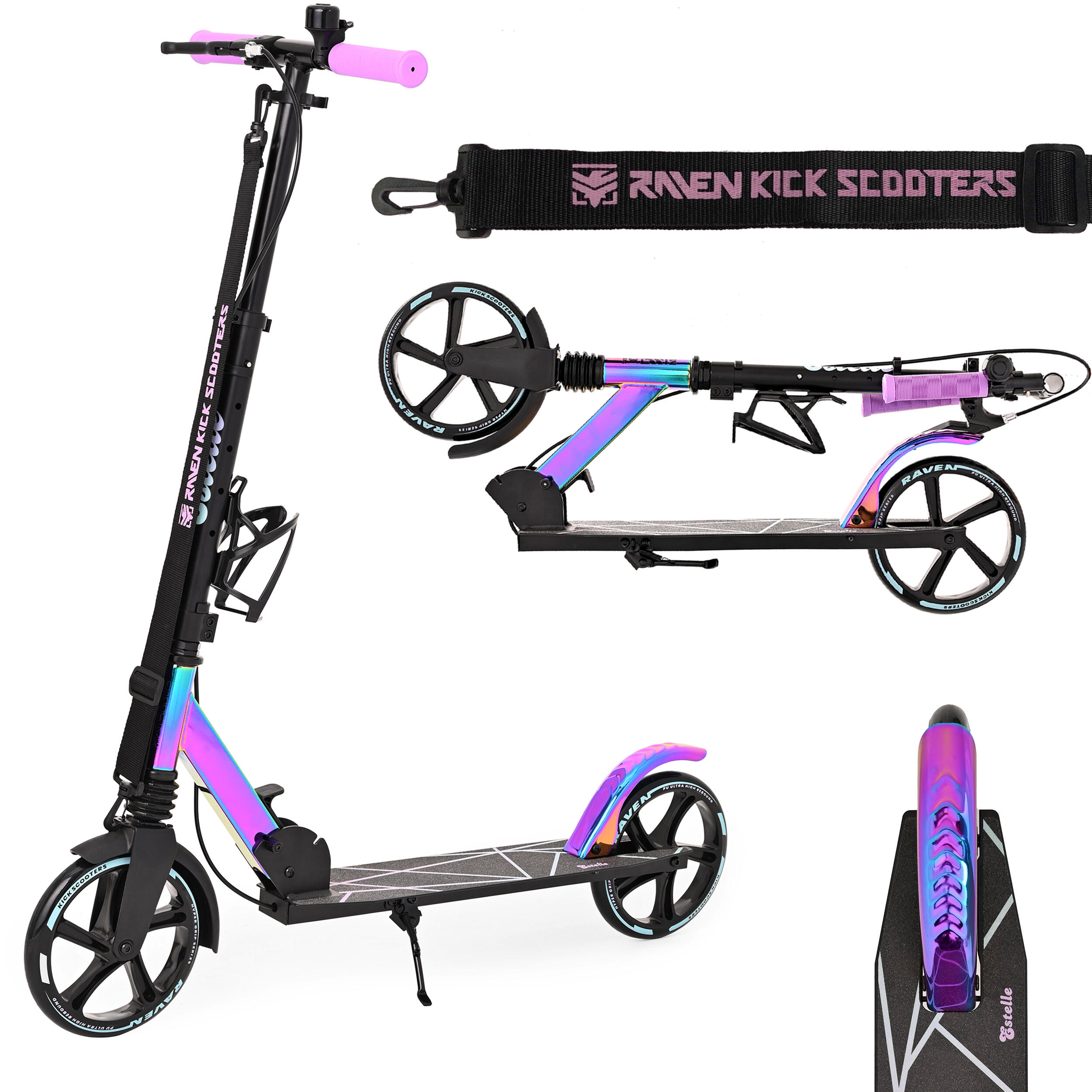RAVEN Scooter Estelle PRO Neo Chrome 200mm con ammortizzatore e campanello