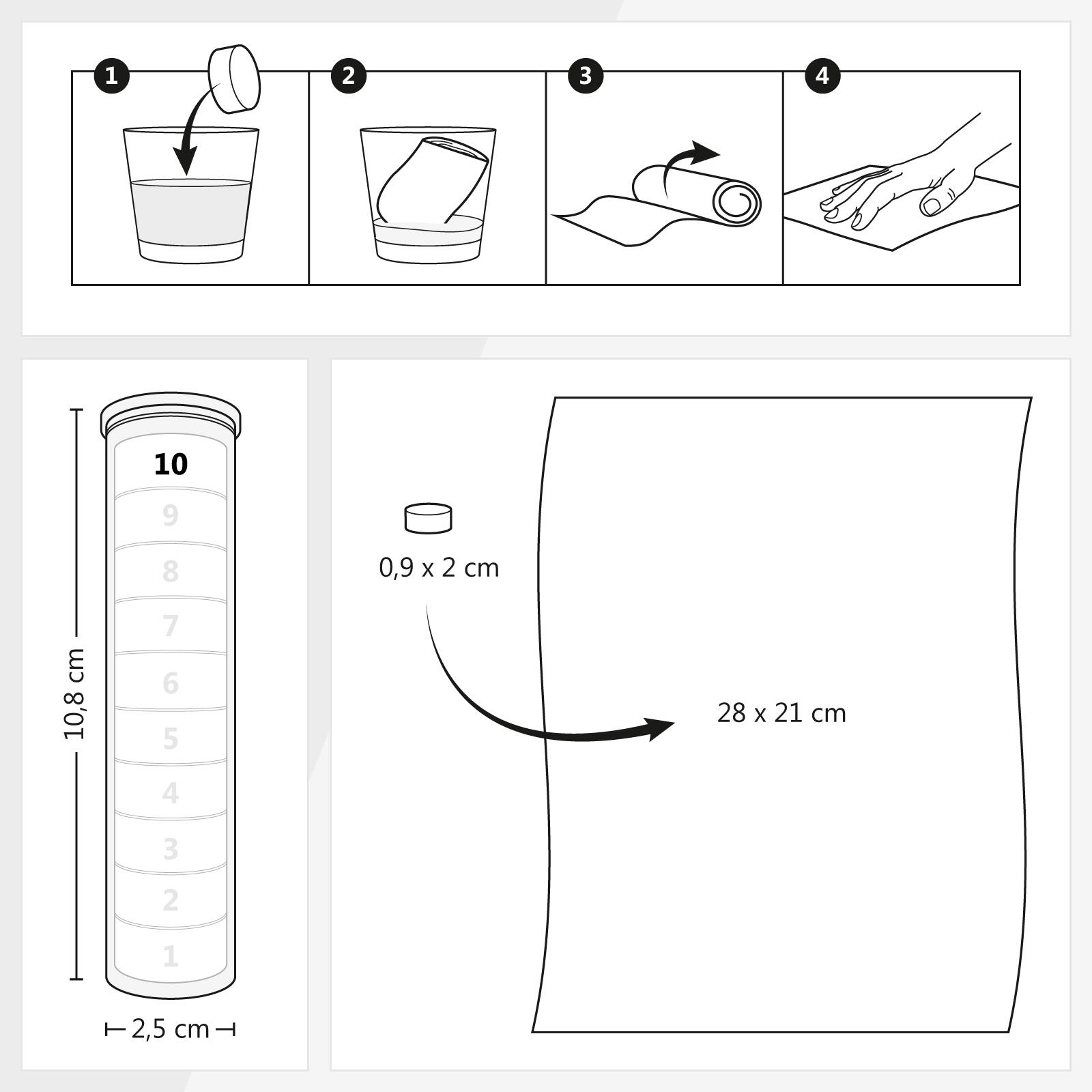Tabletten Reinigungs-Tücher - 100 Stück - aus 100% Viscose - 25 x 25 cm 3/7