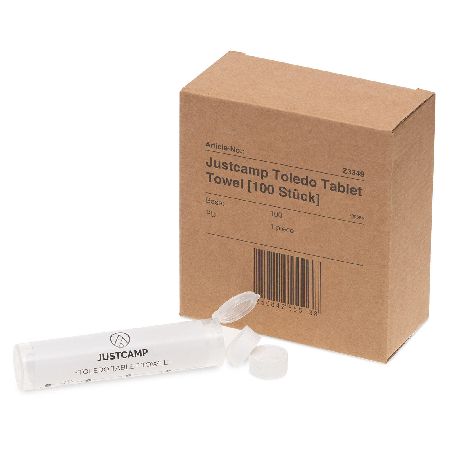 JUSTCAMP Tabletten Reinigungs-Tücher - 100 Stück - aus 100% Viscose - 25 x 25 cm