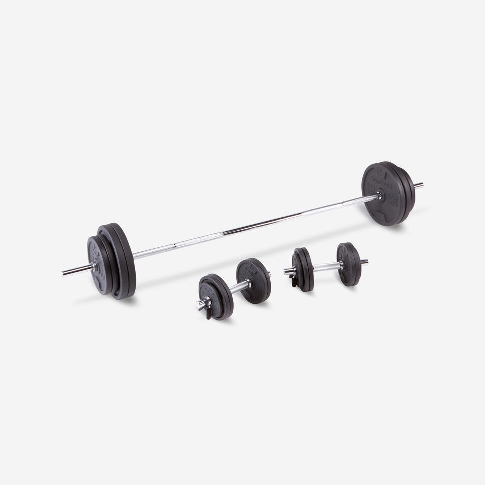 Recondiționate - Set gantere și bare Bodybuilding 93 kg cu discuri din fontă par
