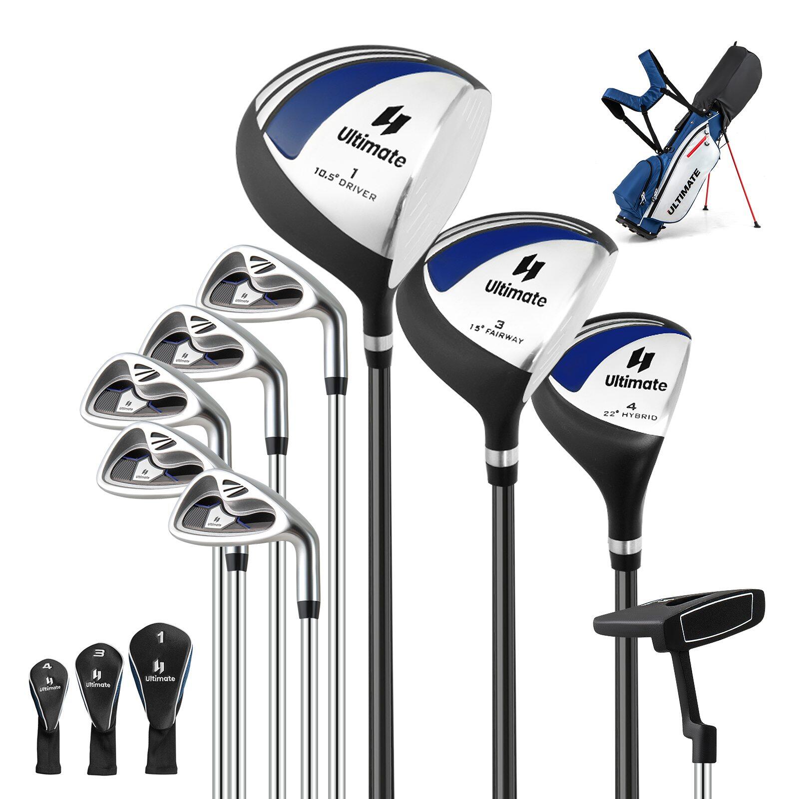 10 Pieces Complete Golf Club Package Set with 460cc Alloy Driver Blue