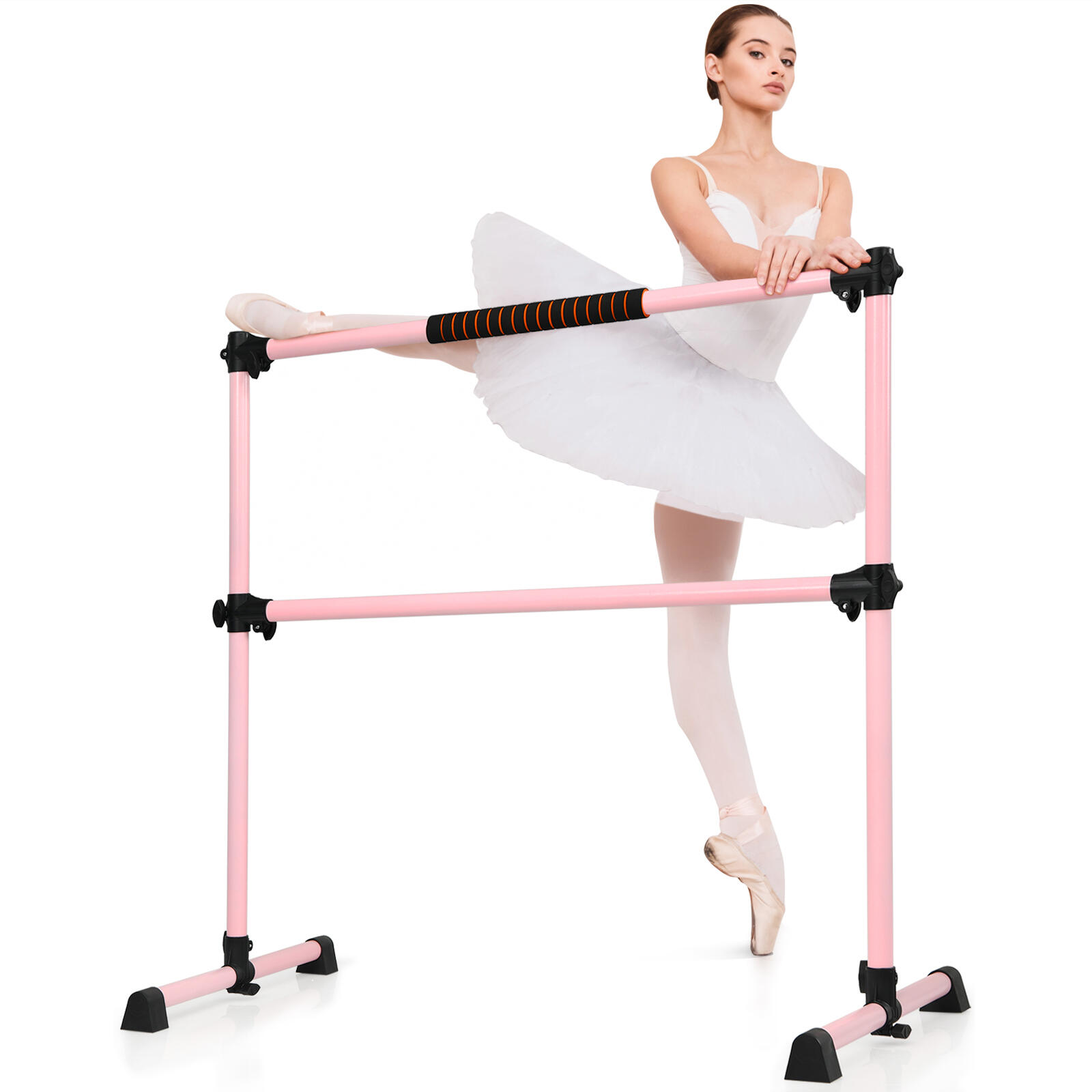 Freestanding Ballet Barre Double Stretching Dance Bar Silver