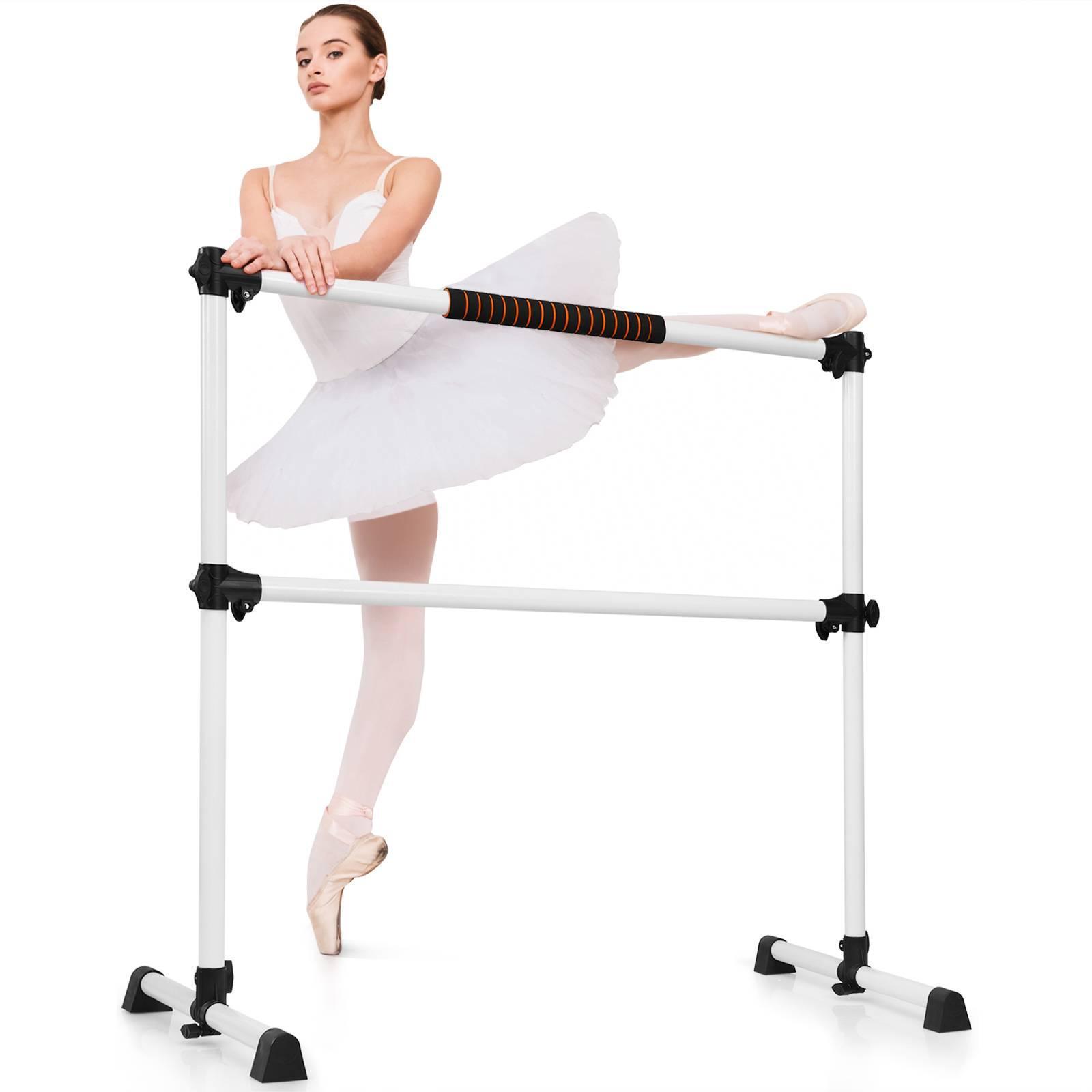 Freestanding Ballet Barre Double Stretching Dance Bar Silver